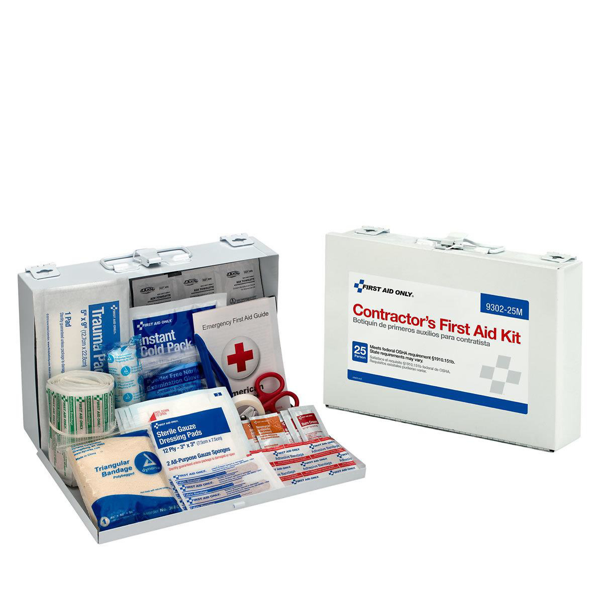 First Aid Only Contractor First Aid Kit — 25 Person, Weatherproof Metal Case, OSHA Compliant, Model# FAO9302-25M